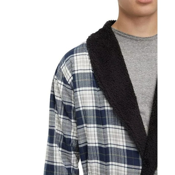 43a. Ugg Men's Kalib Plaid Robe Blue Size Medium/Large MSRP $165 - Picture 3 of 4